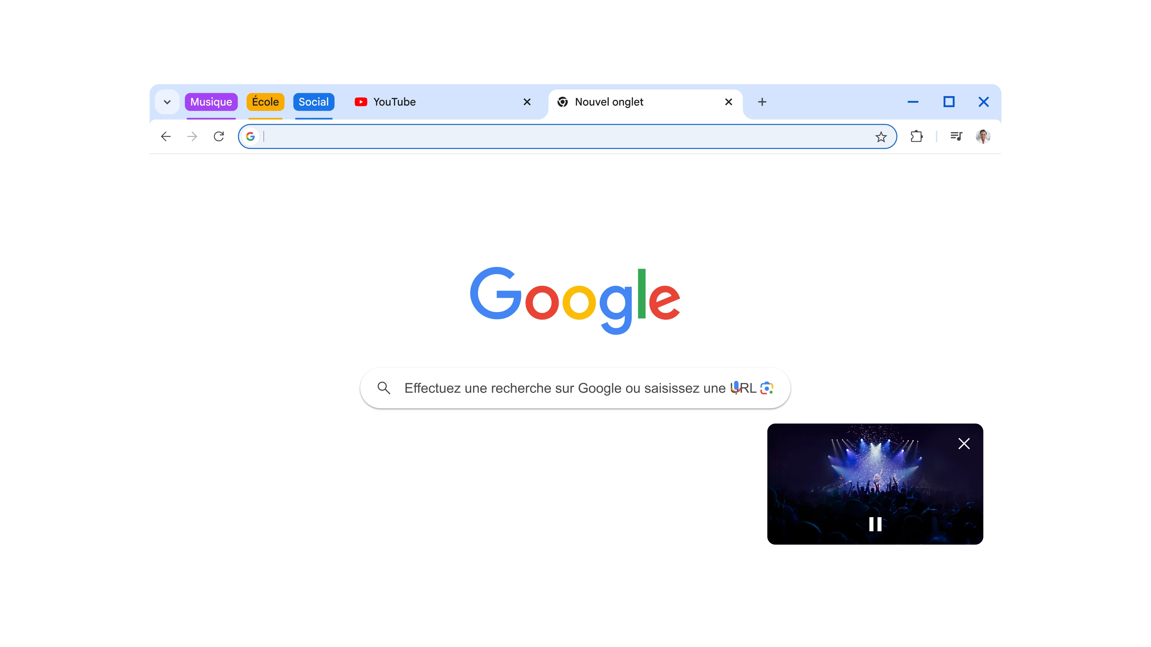 La vidéo d'un concert passe en mode d'incrustation d'image.