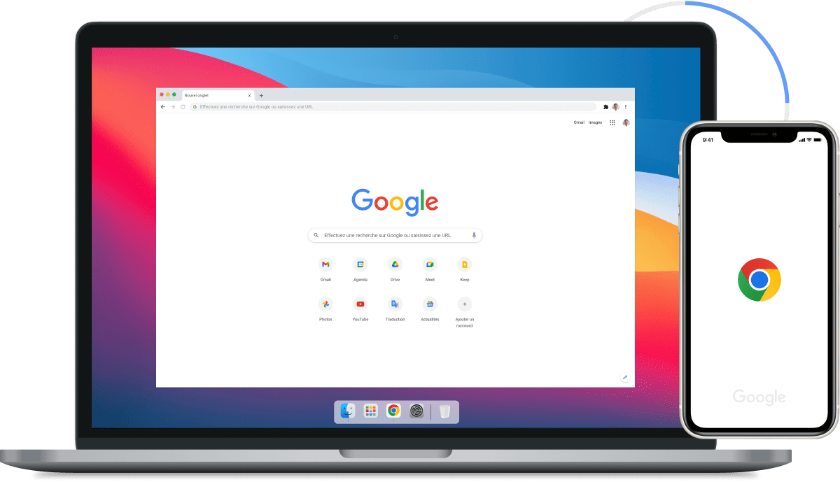 Image de Google Chrome sur un ordinateur portable et un appareil mobile