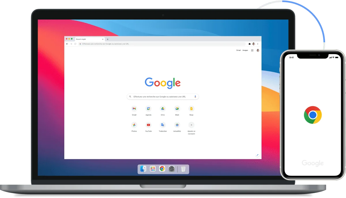 Image de Google Chrome sur un ordinateur portable et un appareil mobile